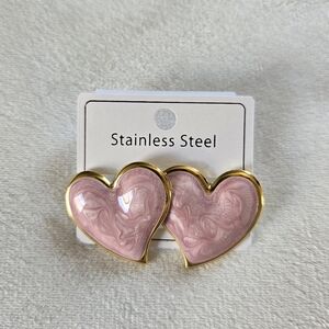 Oceanus▪️Pink Heart & Gold Stud Earrings